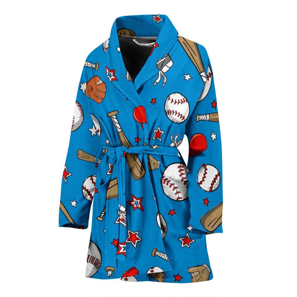 Baseball Pattern Print Women Long Robe-grizzshop