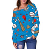 Baseball Pattern Print Women Off Shoulder Sweatshirt-grizzshop