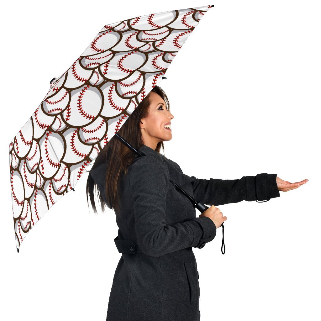 Baseball Print Pattern Automatic Foldable Umbrella-grizzshop