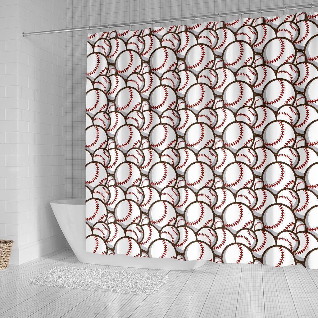 Baseball Print Pattern Bathroom Shower Curtain-grizzshop