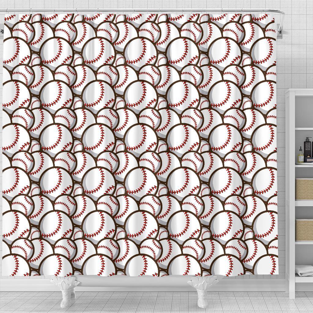 Baseball Print Pattern Bathroom Shower Curtain-grizzshop