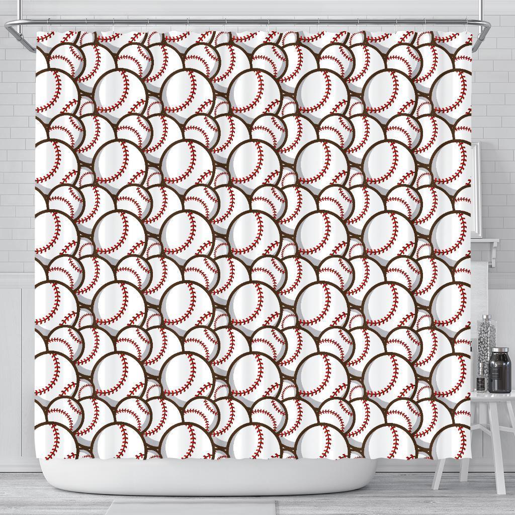 Baseball Print Pattern Bathroom Shower Curtain-grizzshop