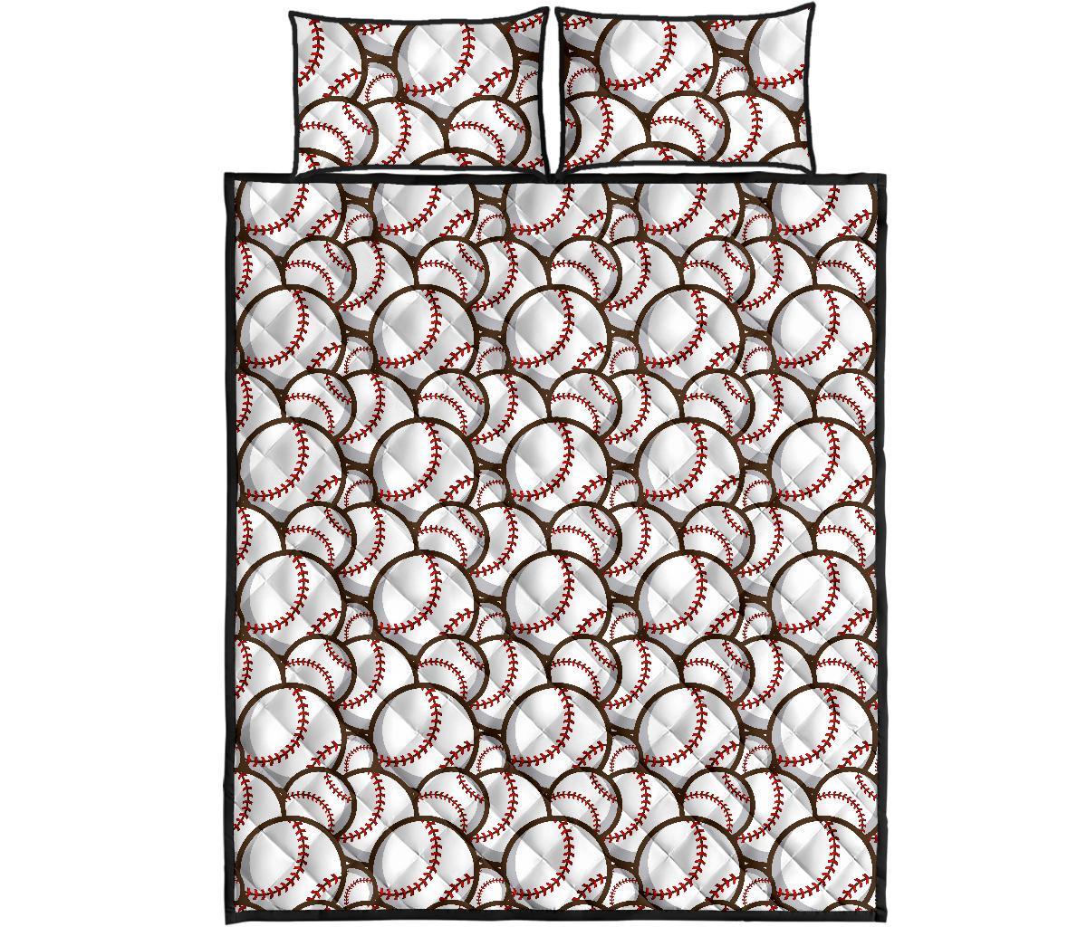 Baseball Print Pattern Bed Set Quilt-grizzshop