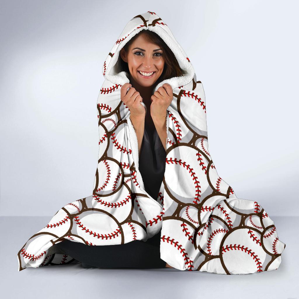 Baseball Print Pattern Hooded Blanket-grizzshop