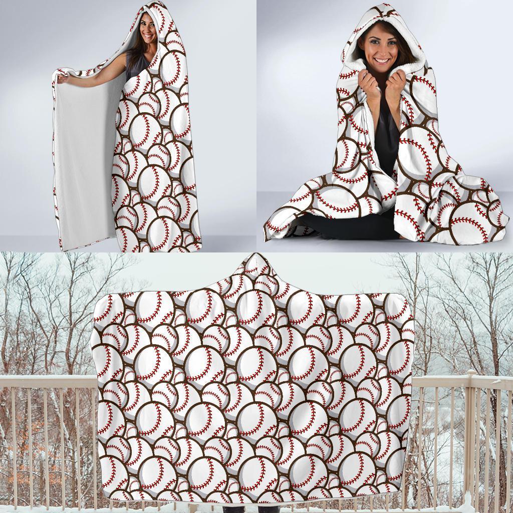 Baseball Print Pattern Hooded Blanket-grizzshop