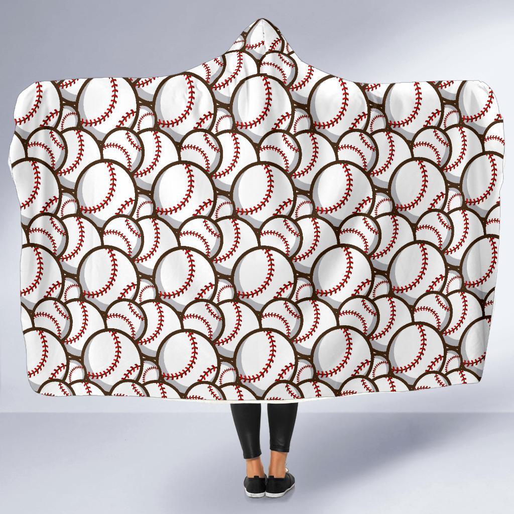 Baseball Print Pattern Hooded Blanket-grizzshop