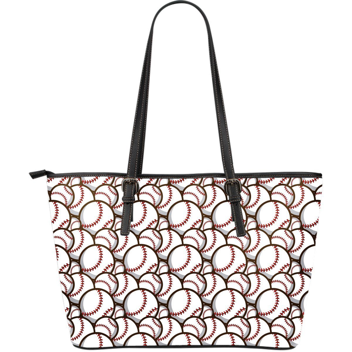 Baseball Print Pattern Leather Tote Bag-grizzshop