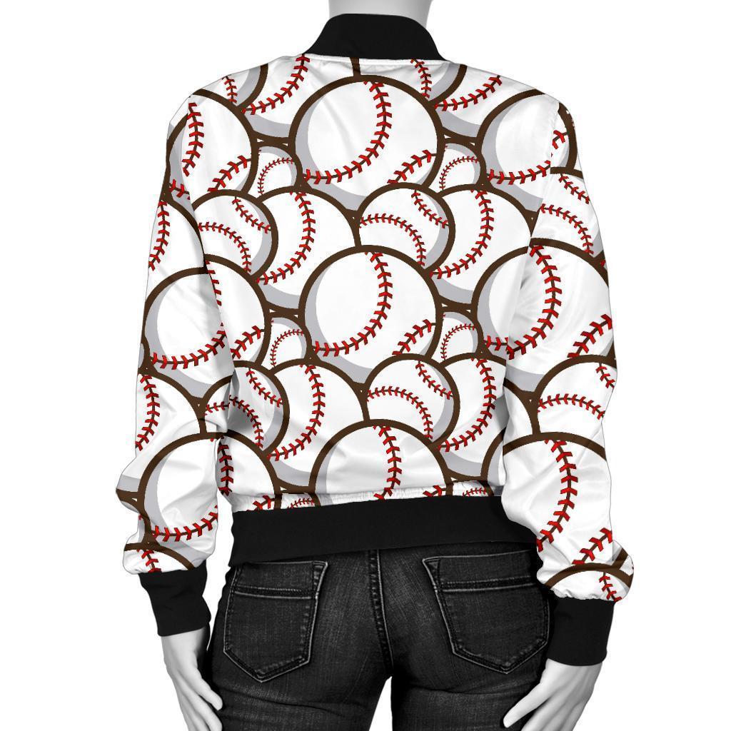 Baseball Print Pattern Women Casual Bomber Jacket-grizzshop