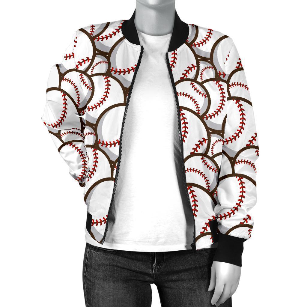 Baseball Print Pattern Women Casual Bomber Jacket-grizzshop