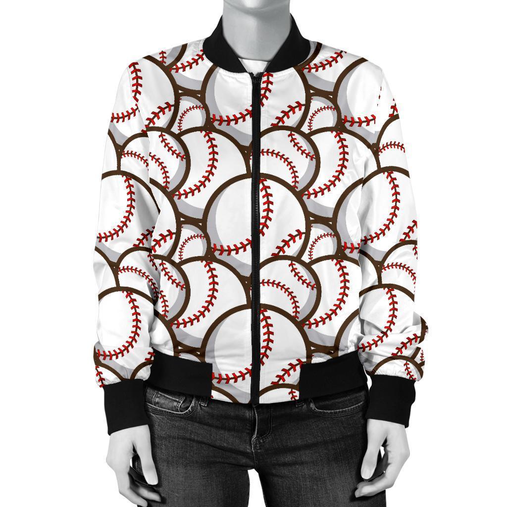 Baseball Print Pattern Women Casual Bomber Jacket-grizzshop
