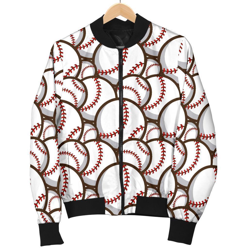 Baseball Print Pattern Women Casual Bomber Jacket-grizzshop