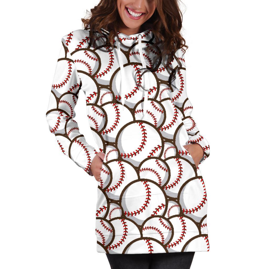 Baseball Print Pattern Women Hoodie Dress-grizzshop