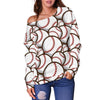 Baseball Print Pattern Women Off Shoulder Sweatshirt-grizzshop