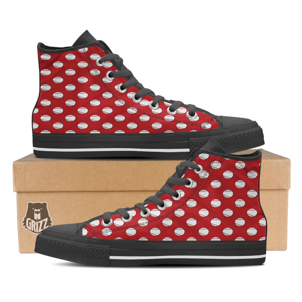 Baseball Red Print Pattern Black High Top Shoes-grizzshop