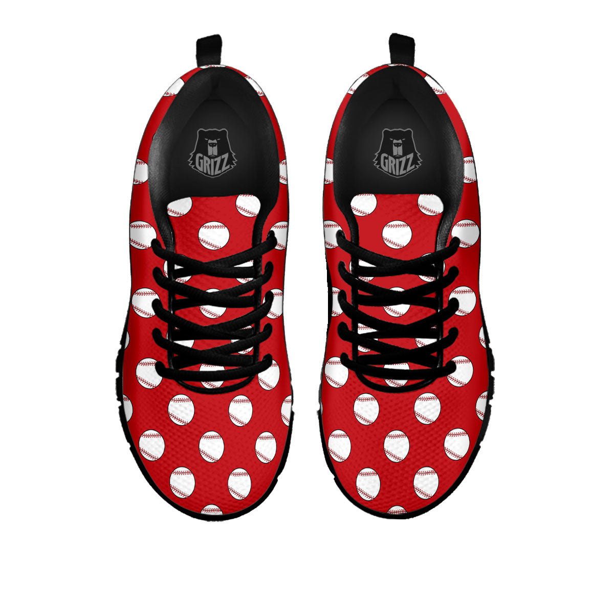 Baseball Red Print Pattern Black Sneaker-grizzshop