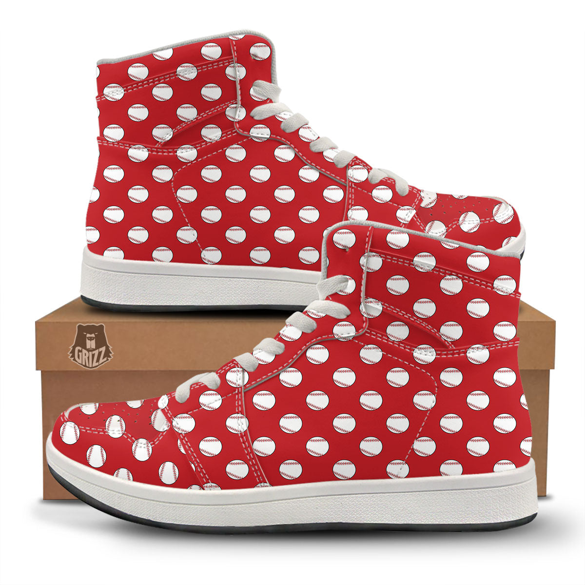 Baseball Red Print Pattern High Top Sneakers-grizzshop
