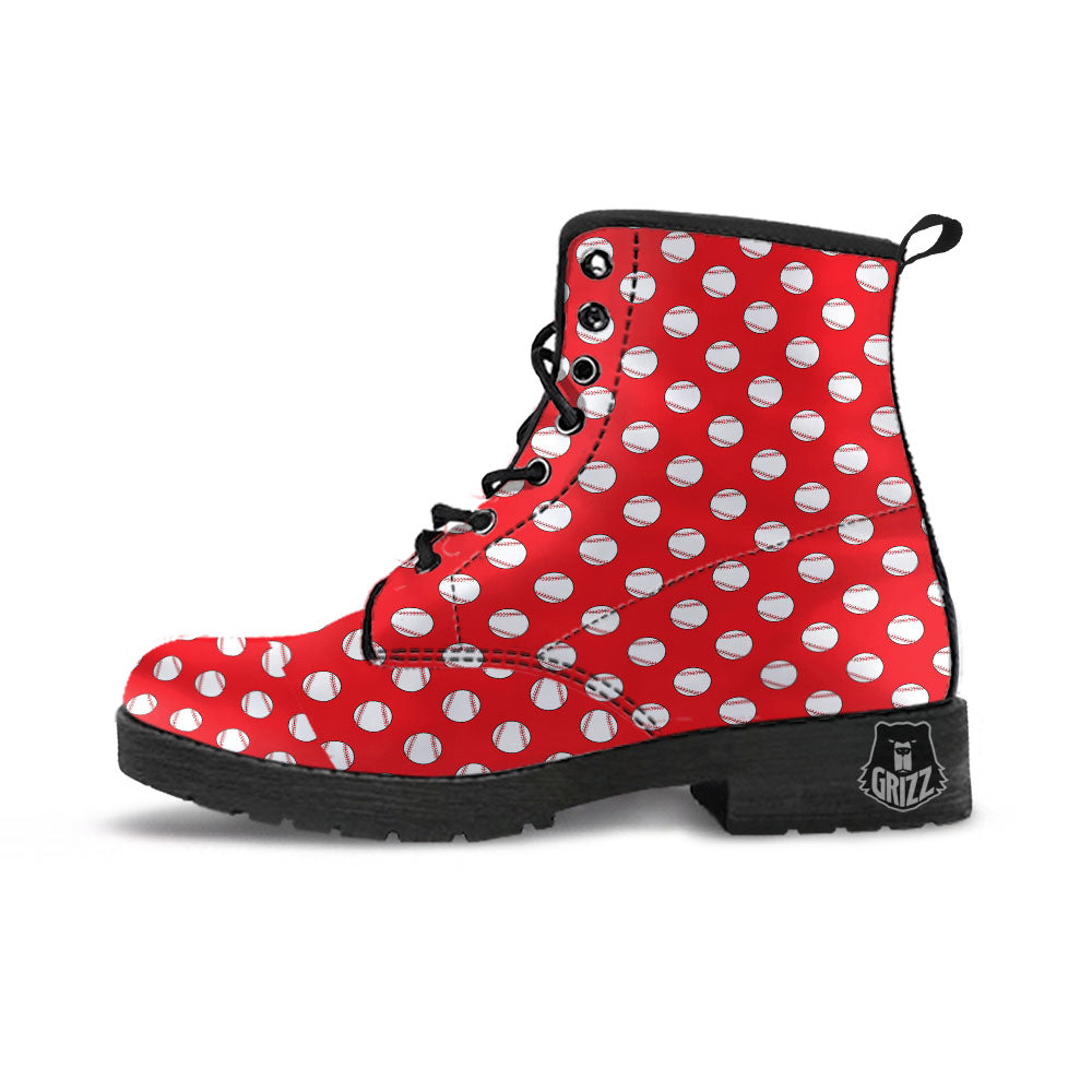 Baseball Red Print Pattern Leather Boots-grizzshop