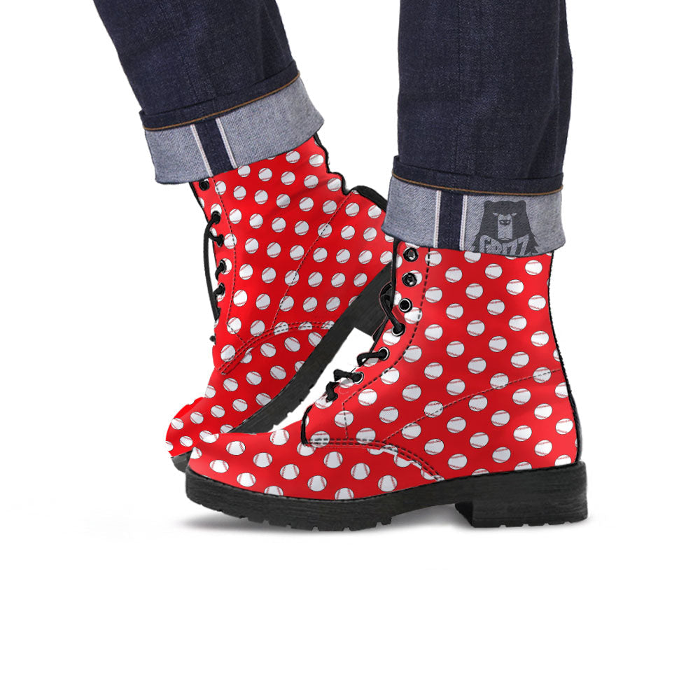 Baseball Red Print Pattern Leather Boots-grizzshop