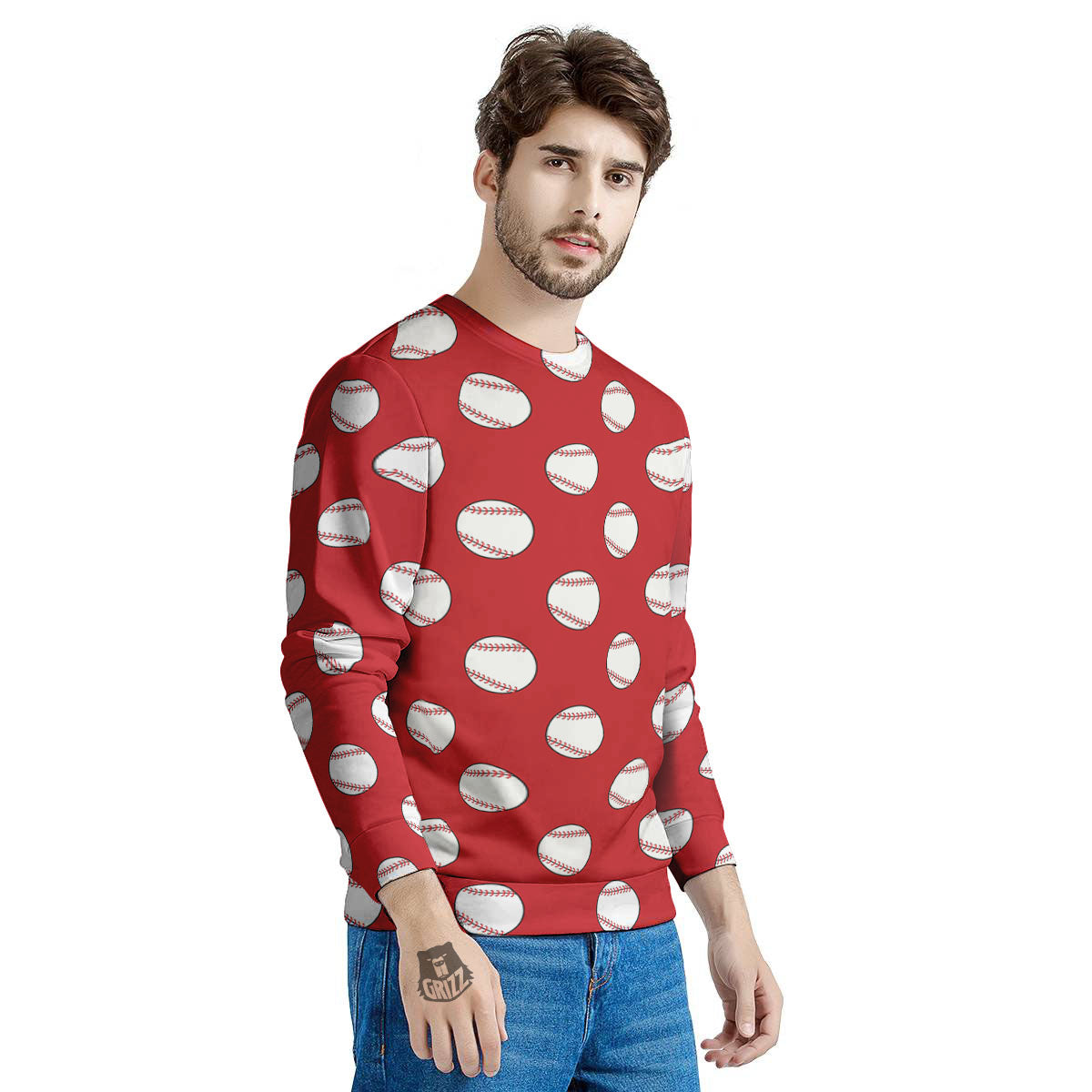 Baseball Red Print Pattern Men's Sweatshirt-grizzshop