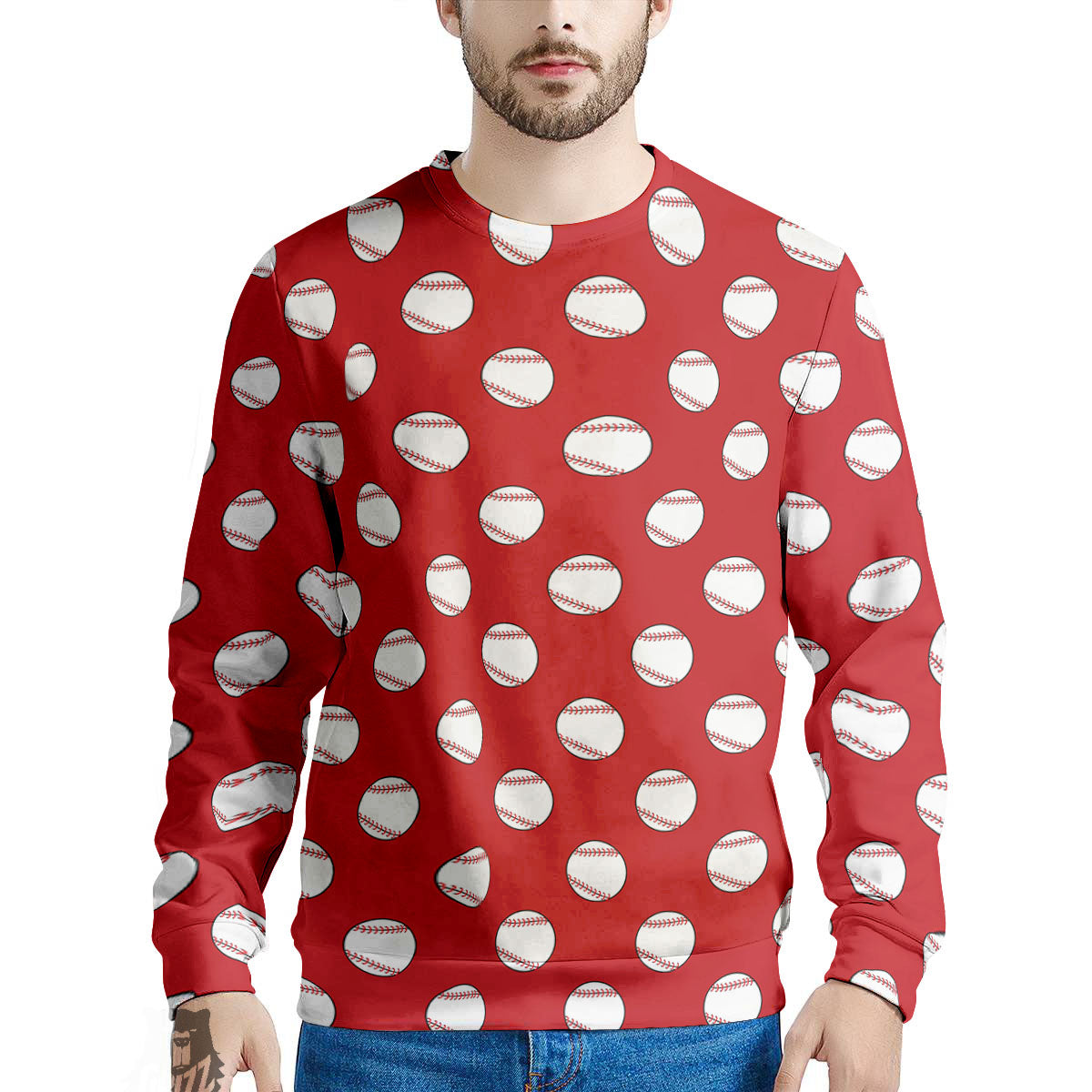 Baseball Red Print Pattern Men's Sweatshirt-grizzshop