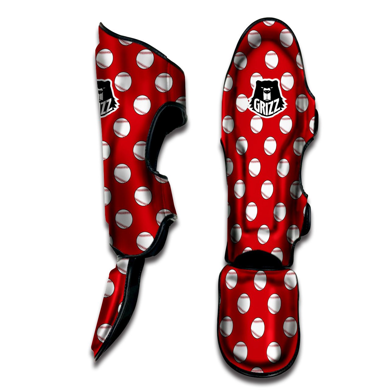 Baseball Red Print Pattern Muay Thai Shin Guards-grizzshop