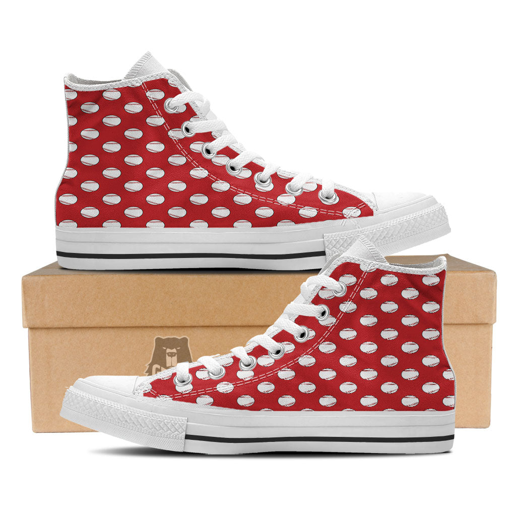 Baseball Red Print Pattern White High Top Shoes-grizzshop