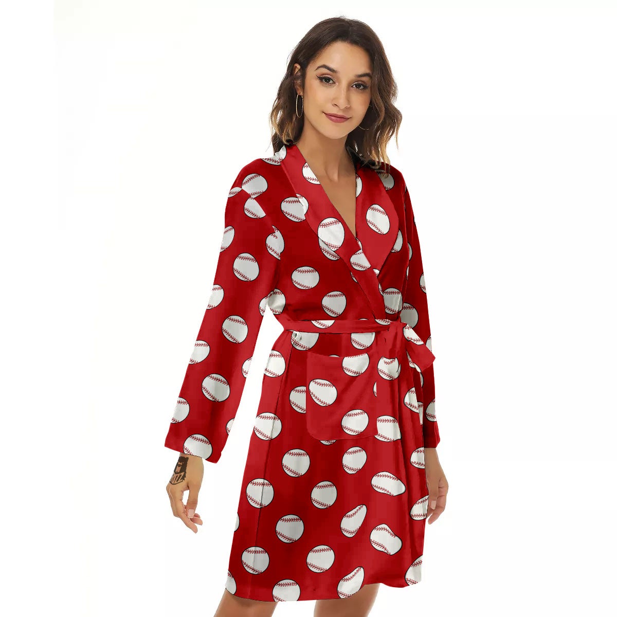 Baseball Red Print Pattern Women's Robe-grizzshop