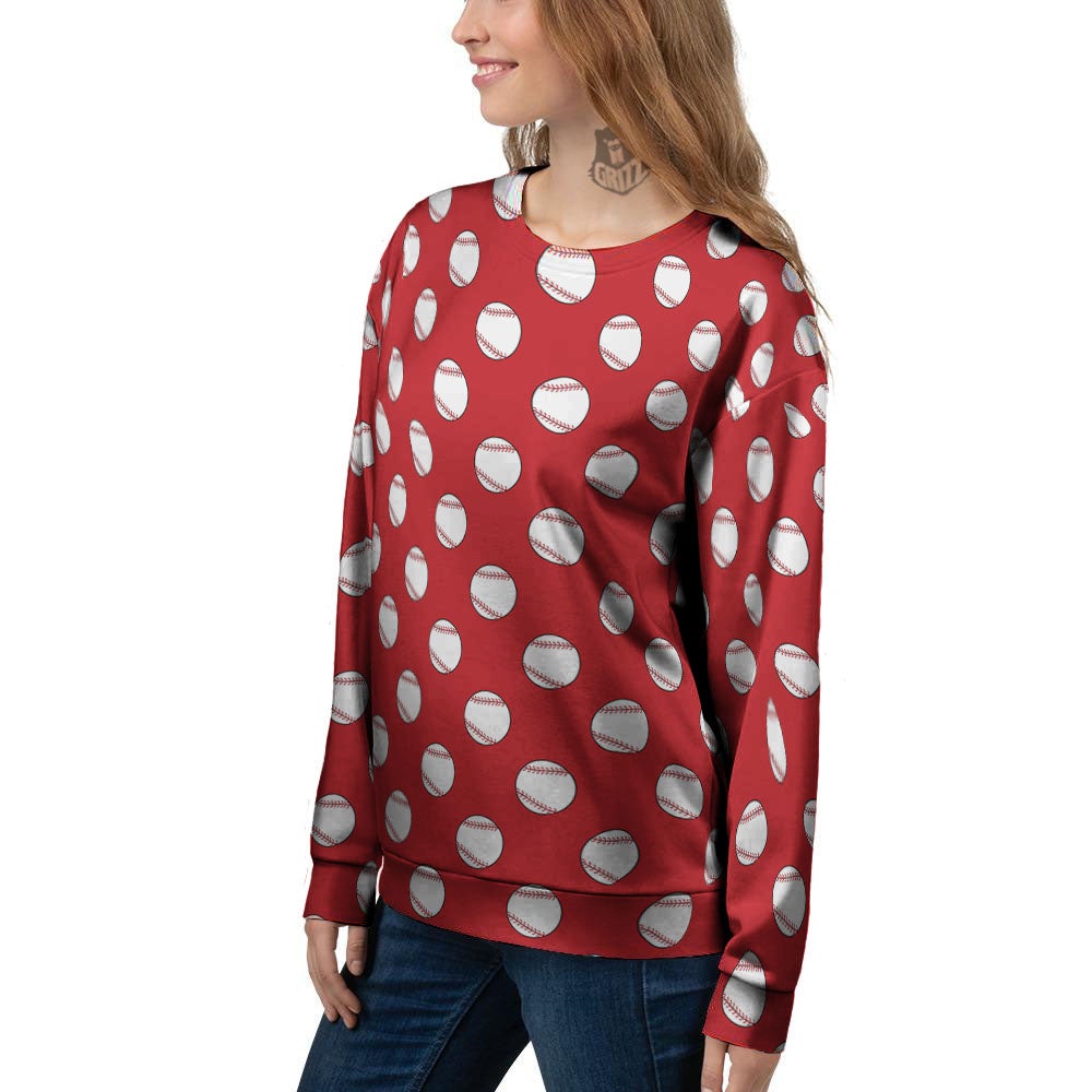 Baseball Red Print Pattern Women's Sweatshirt-grizzshop