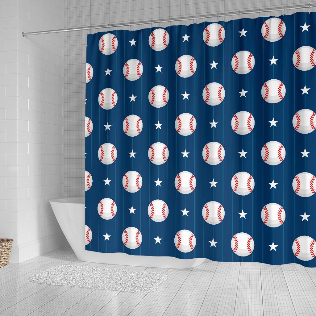 Baseball Star Pattern Print Bathroom Shower Curtain-grizzshop