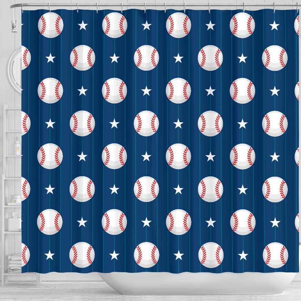 Baseball Star Pattern Print Bathroom Shower Curtain-grizzshop