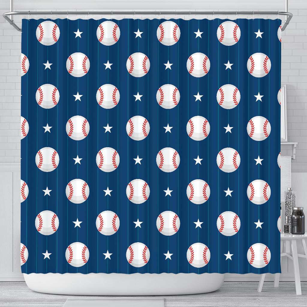 Baseball Star Pattern Print Bathroom Shower Curtain-grizzshop