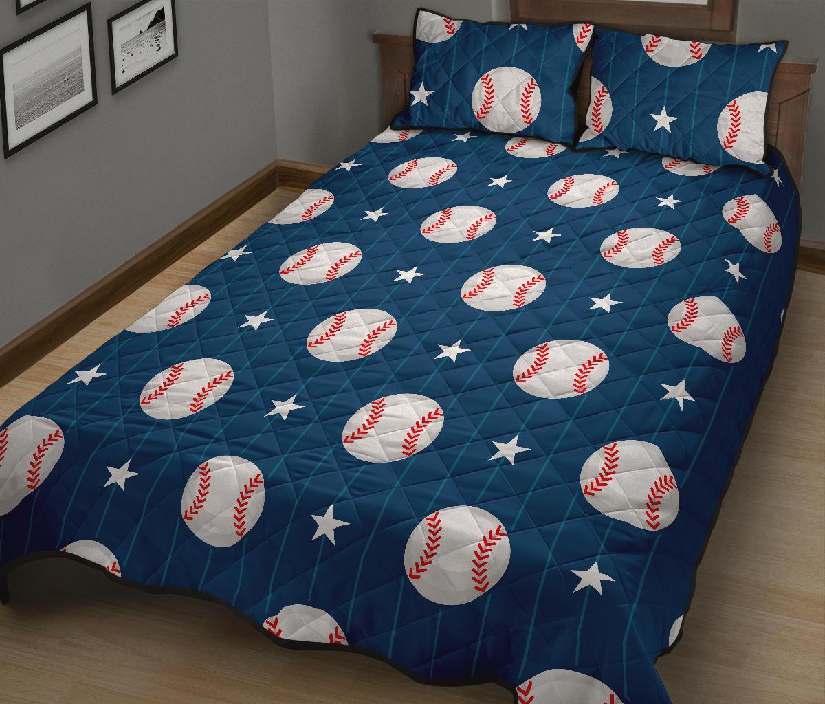 Baseball Star Pattern Print Bed Set Quilt-grizzshop