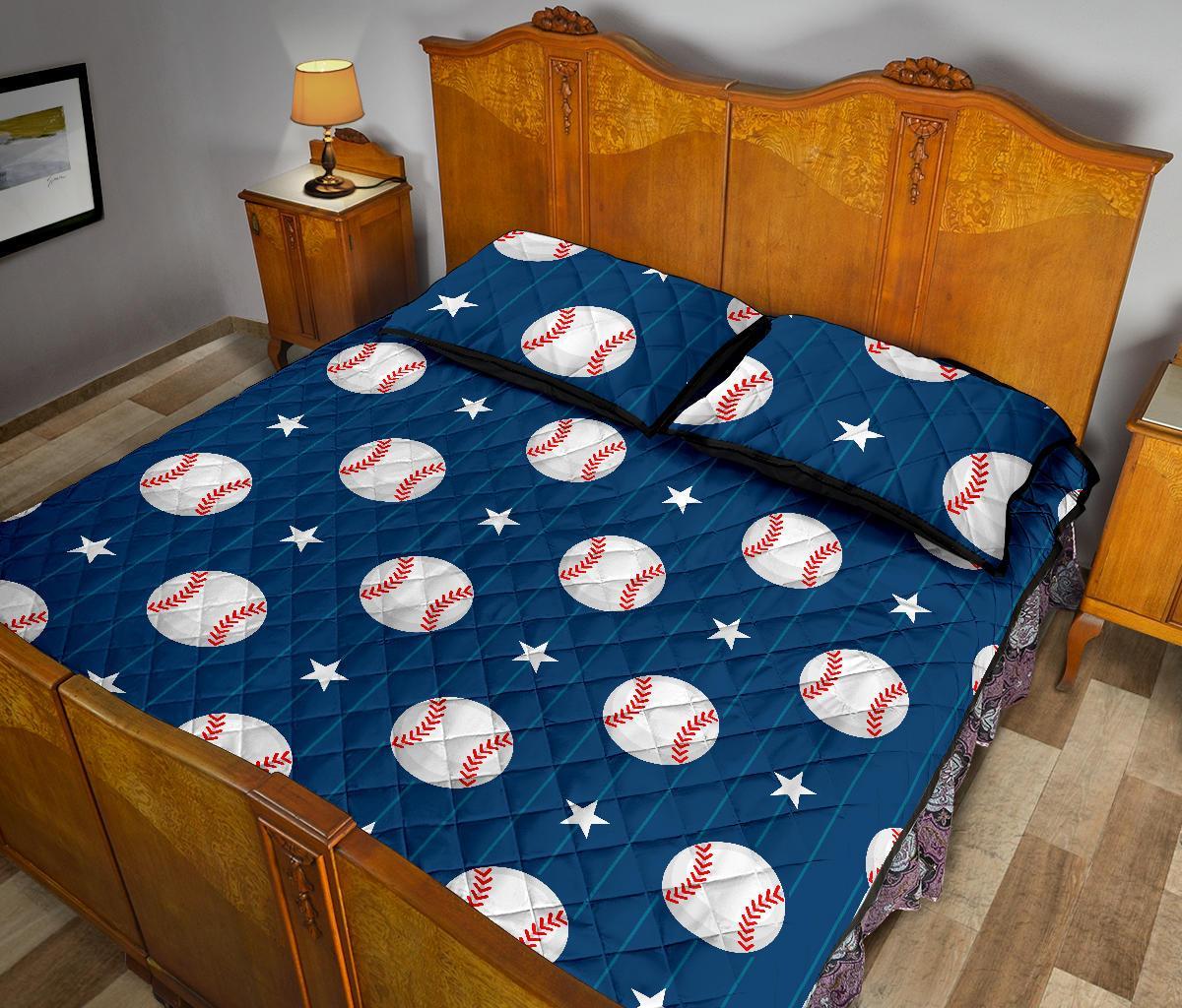 Baseball Star Pattern Print Bed Set Quilt-grizzshop