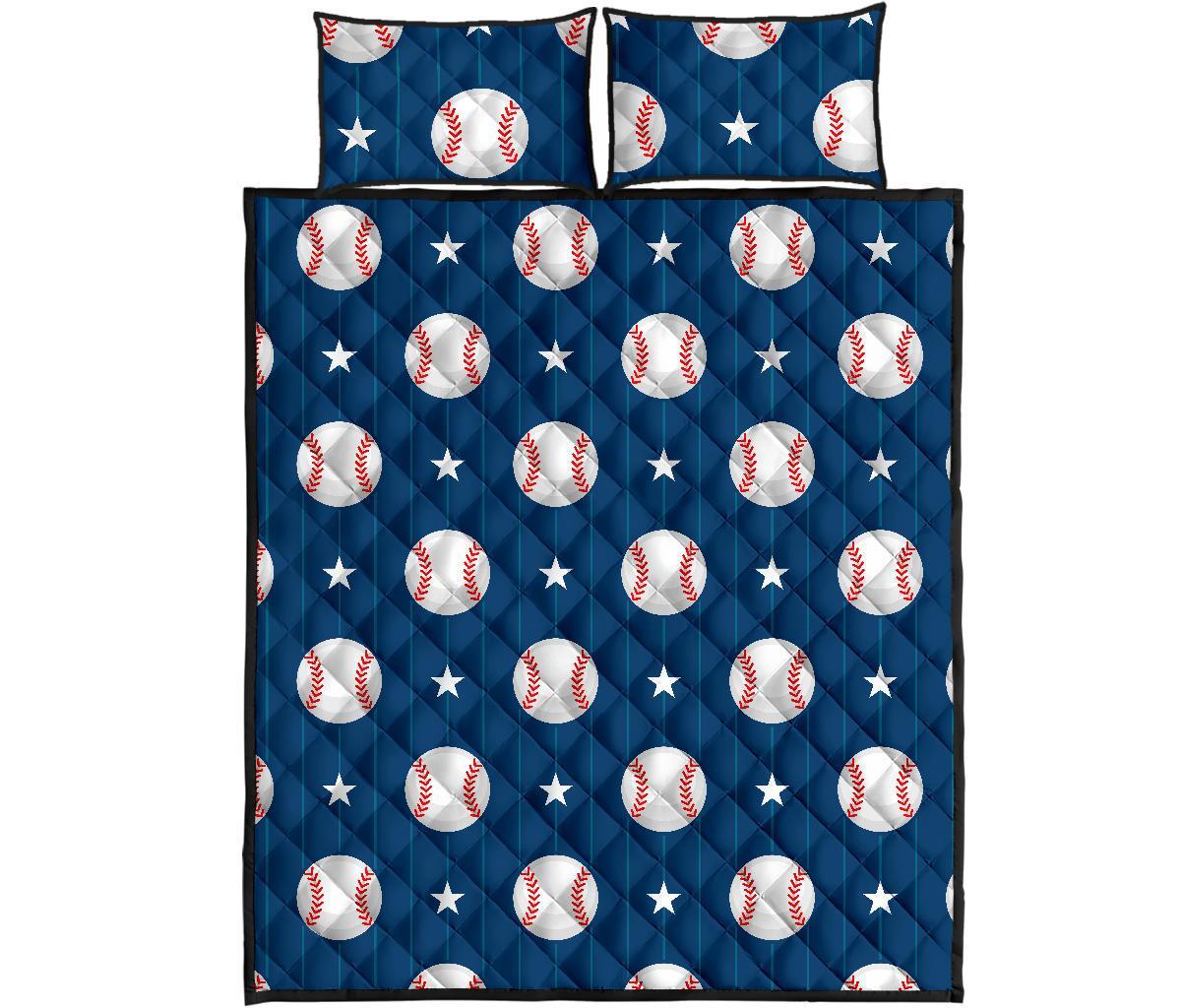 Baseball Star Pattern Print Bed Set Quilt-grizzshop