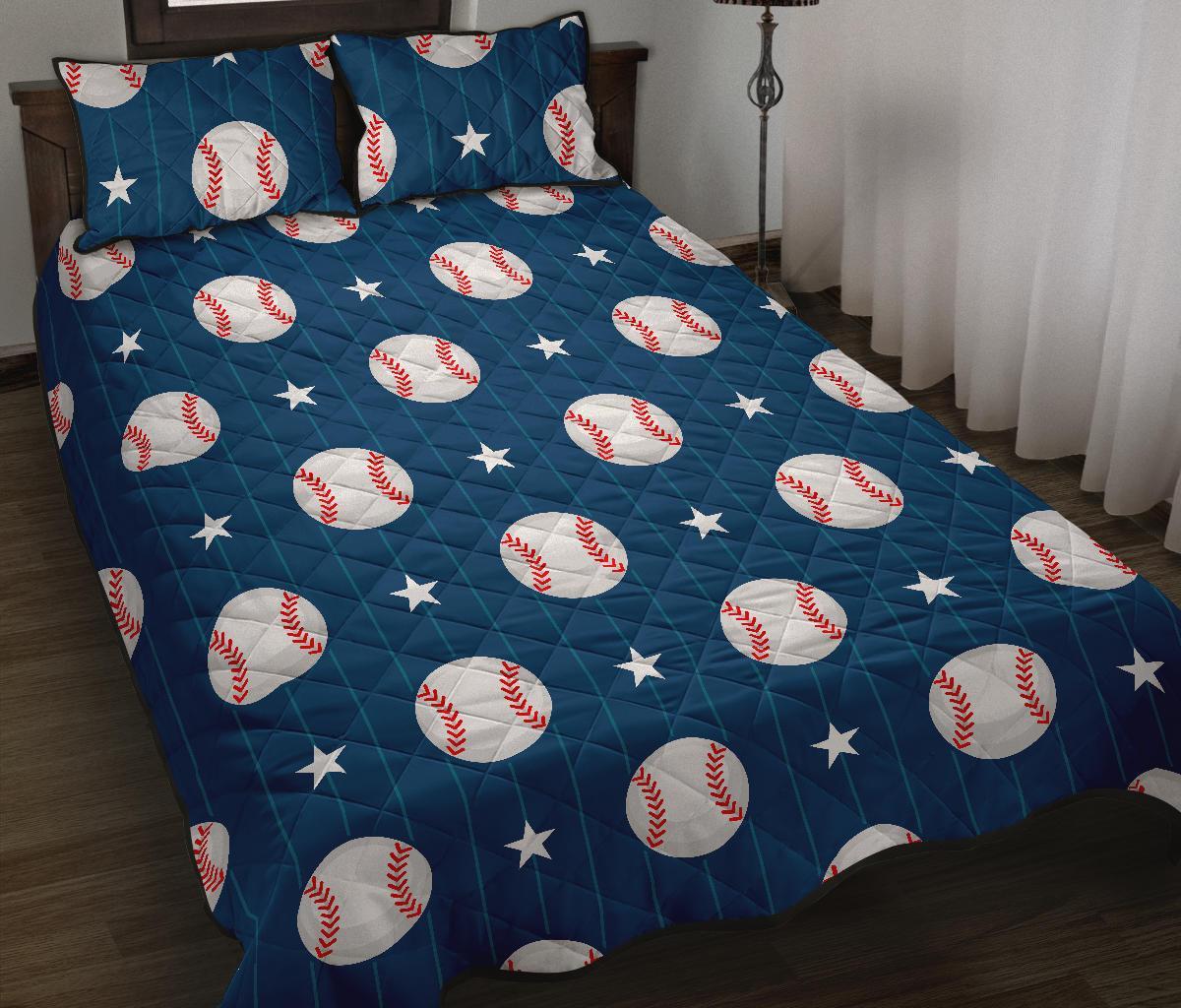 Baseball Star Pattern Print Bed Set Quilt-grizzshop