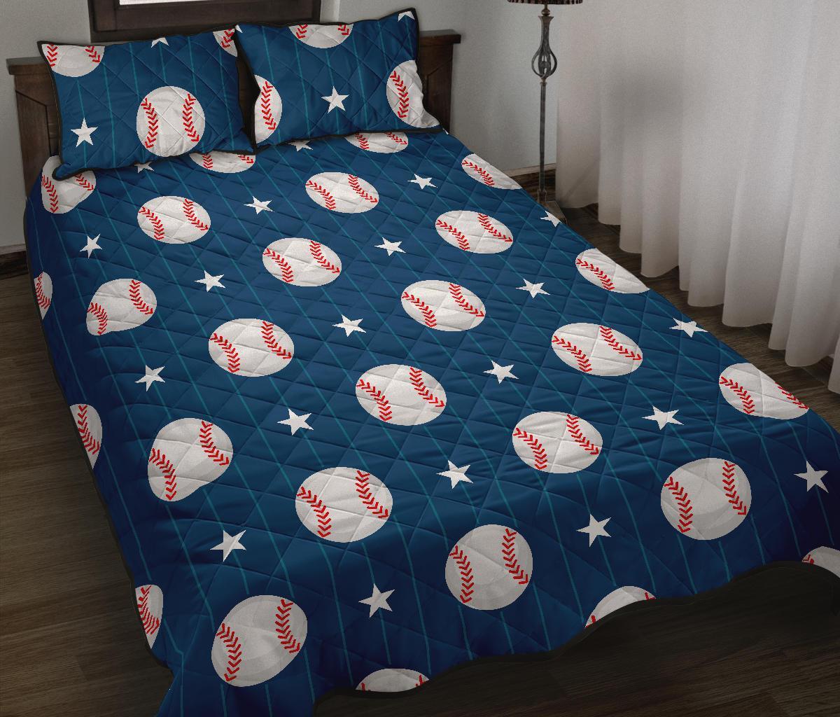 Baseball Star Pattern Print Bed Set Quilt-grizzshop