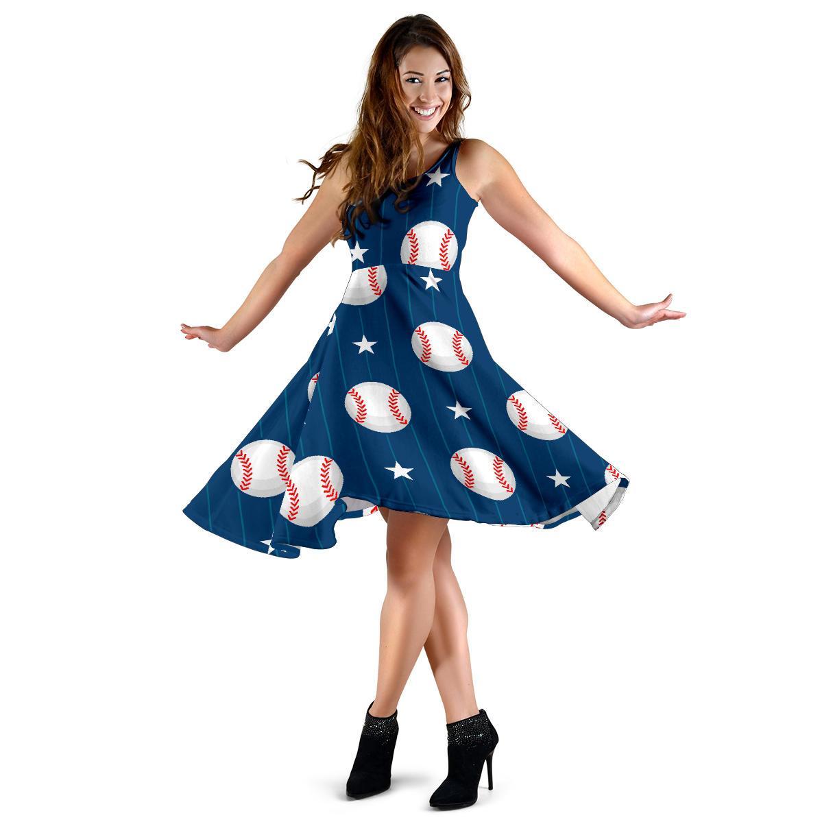 Baseball Star Pattern Print Dress-grizzshop