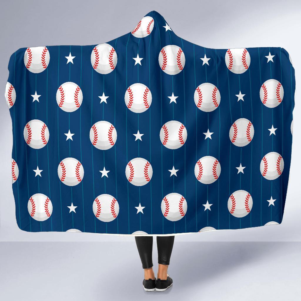 Baseball Star Pattern Print Hooded Blanket-grizzshop