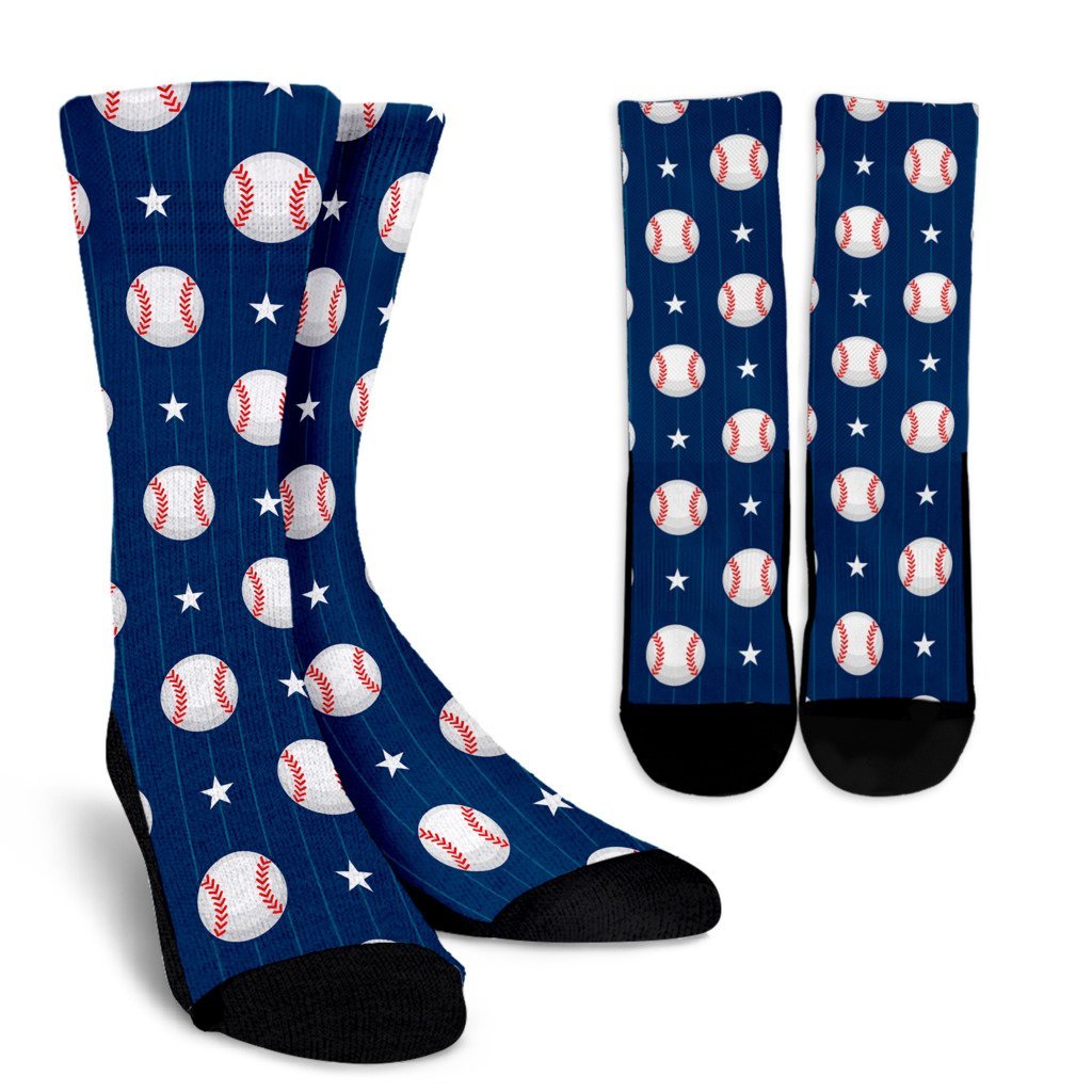 Baseball Star Pattern Print Unisex Crew Socks-grizzshop