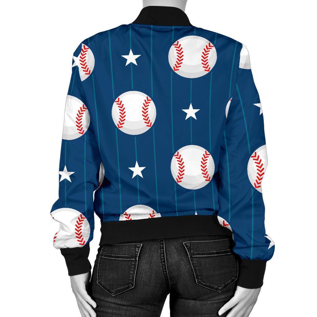 Baseball Star Pattern Print Women Casual Bomber Jacket-grizzshop