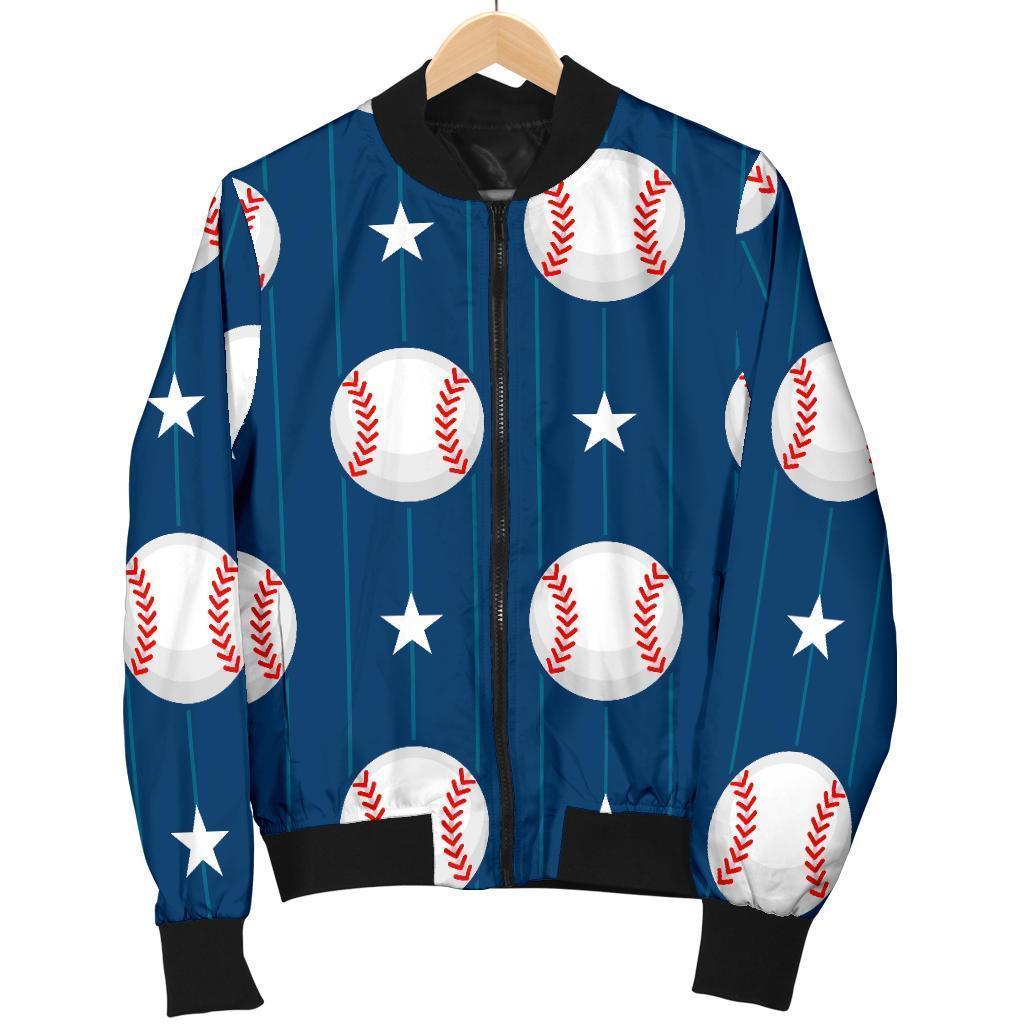 Baseball Star Pattern Print Women Casual Bomber Jacket-grizzshop