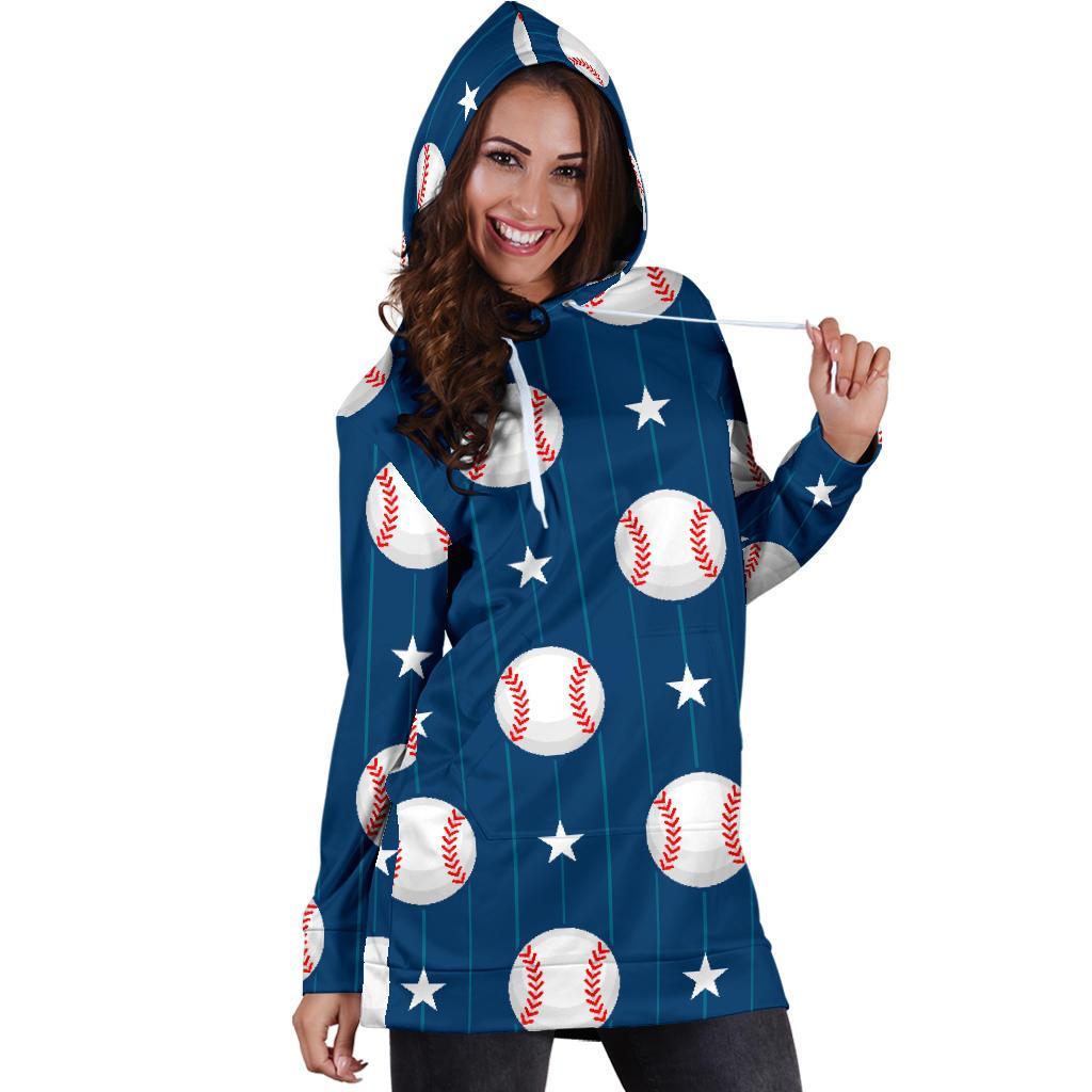 Baseball Star Pattern Print Women Hoodie Dress-grizzshop
