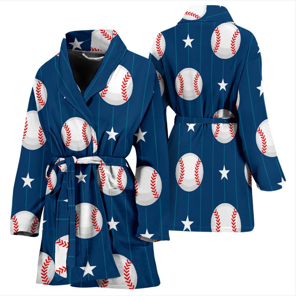 Baseball Star Pattern Print Women Long Robe-grizzshop