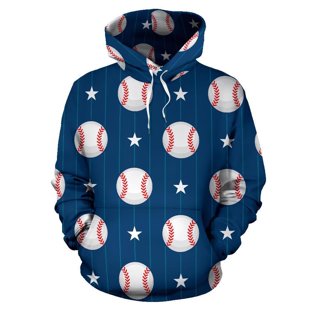 Baseball Star Pattern Print Women Men Pullover Hoodie-grizzshop