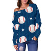 Baseball Star Pattern Print Women Off Shoulder Sweatshirt-grizzshop