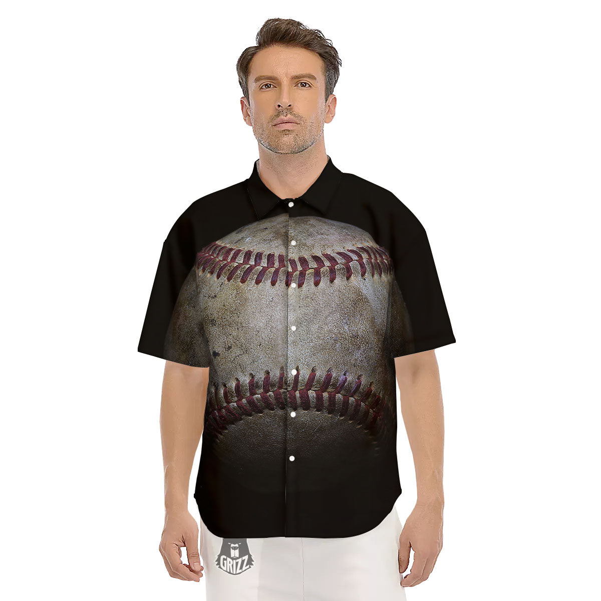 Baseballs Grunge Print Men's Short Sleeve Shirts-grizzshop