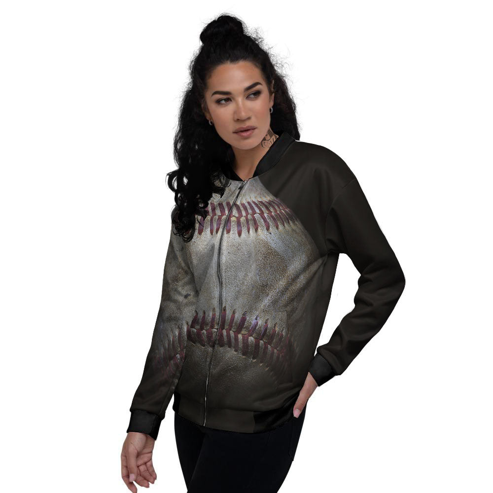Baseballs Grunge Print Women's Bomber Jacket-grizzshop