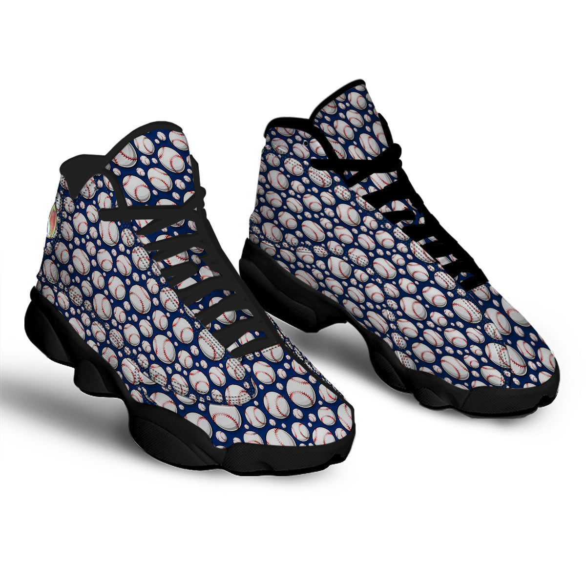 Baseballs Print Pattern Black Basketball Shoes-grizzshop