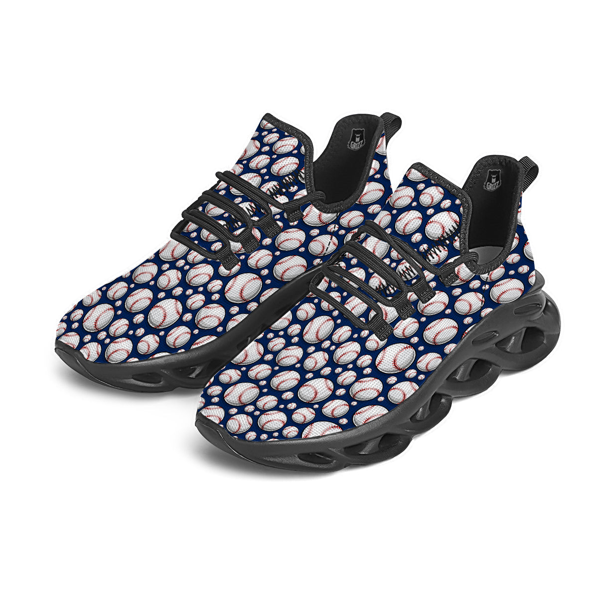 Baseballs Print Pattern Black Running Shoes-grizzshop