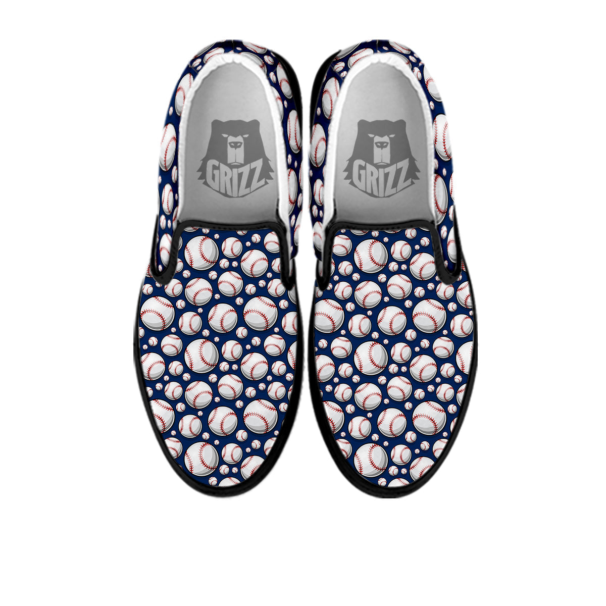 Baseballs Print Pattern Black Slip On Shoes-grizzshop